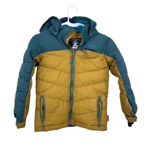 Kamik Kids Puffer Jacket Hooded Winter Warm Insulated Teal Gold Size 6 Pockets